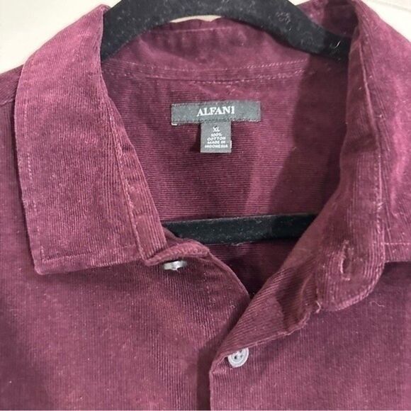 MEN’S ALFANI BURGUNDY CORDUROY LONG SLEEVE COTTON BUTTON UP SHIRT XL - Picture 3 of 10